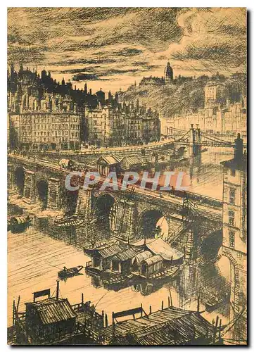 Moderne Karte Lyon du passe Le Pont de Saone au debut du 19e s