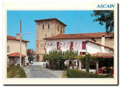 Moderne Karte Ascain Pyr Atl L'entree du village l'eglise du XVIIele Restaurant des Chasseurs