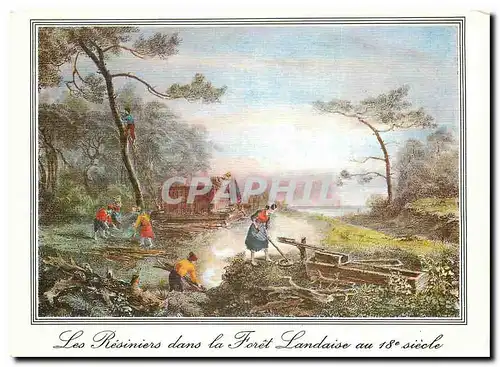 Moderne Karte La Lande Vieille gravure de 1800 Le travail des resiniers dans la foret landaise