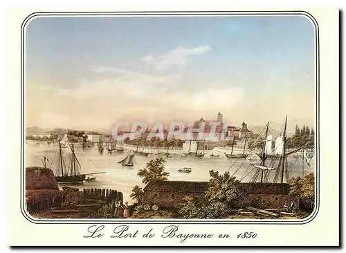 Cartes postales moderne Bayonne Vieille gravure de 1850 Le Port de Bayonne avec la Cathedrale