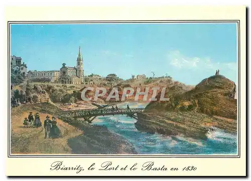 Moderne Karte Biarritz Vieille Gravures en 1830 Vue de l'Eglise Ste Eugenie et du Pont de Bois du Basta en 183