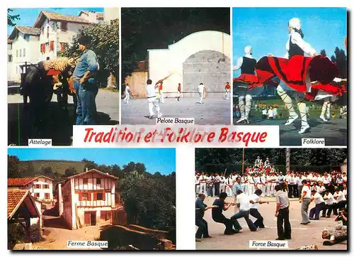 Moderne Karte Tradition et Folklore Basque Attelage Pelote Basque Folklore Ferme Basque Force Basque