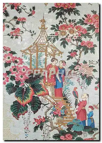 Moderne Karte Jardin chinoise avec pagode et personnages Papier peint