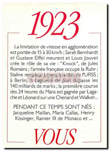 Moderne Karte 1923 La Limitation de vitesse en agglomeration est portee de 15 a 30 km/h