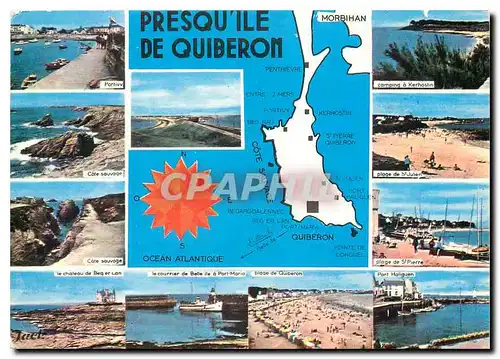 Moderne Karte Presqu ile de Quiberon Ses sites Touristiques Portivy Cote Sauvage Ch�teau de Berg et Lan Courri