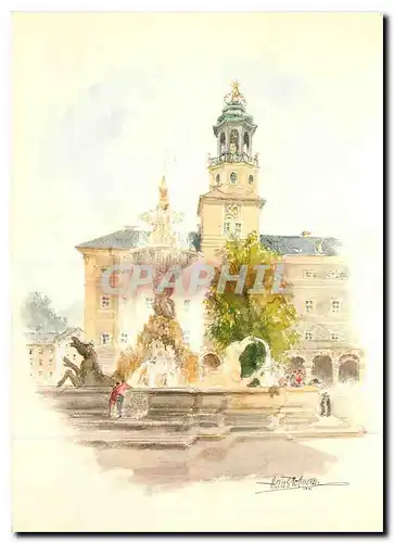 Moderne Karte Salzburg Residenzbrunnen und Glockenspiel