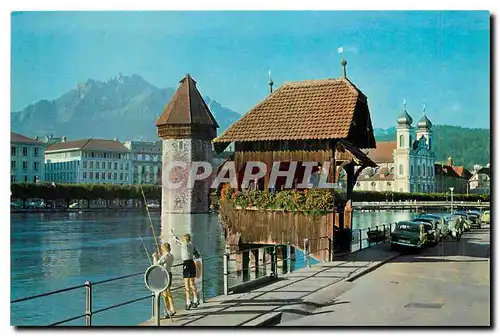 Moderne Karte Luzern Kapellbrucke mit Pilatus