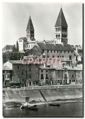 Moderne Karte Tournus S et L Abbatiale St Philibert et le quai Nord