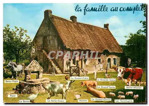 Moderne Karte La famille au complet Chevre Cochon Porc Vache Cheval Poules