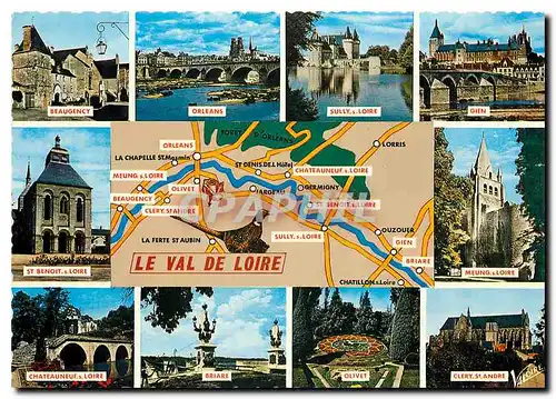Moderne Karte Les Merveilles du Val de la Loire Beaugency Orleans Sully sur Loire Gien St Benoit sur Loire Meu