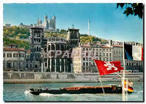 Moderne Karte Lyon Saone eglise primatiale St Jean et colline de Fourviere