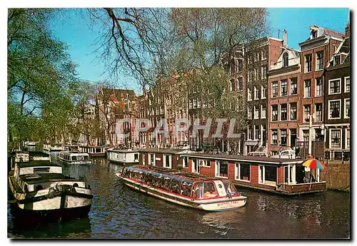 Moderne Karte Amsterdam Holland Woonboten in de Herengracht