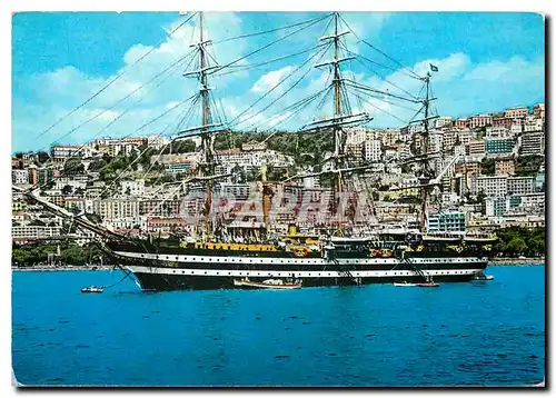 Moderne Karte Napoli Panorama dal mare Vue geneale prise de la mer Gesamtansicht vom Meer gesehen Bateau