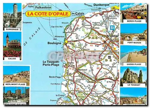 Cartes postales moderne La Cote d'Opale D'apres carte du Pneu Michelin