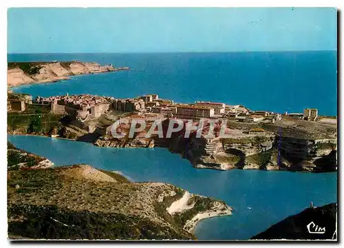 Moderne Karte Corse Bonifacio Vue panoramique aerienne et pittoresque de la Citadelle