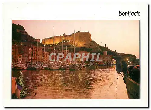 Cartes postales moderne Bonifacio Corse Le vieux port la nuit
