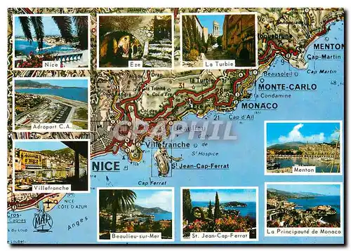 Moderne Karte Menton French Riviera Principaute de Monaco