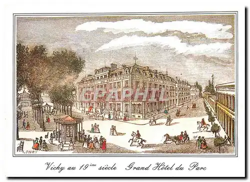 Moderne Karte Vichy Vieille gravure du XIX siecle Le grand hotel du Parc