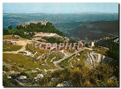 Moderne Karte Gourdon La Sarrazine Alpes Maritimes Vue generale et la Mediterranee