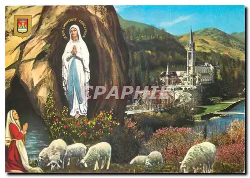 Cartes postales moderne Lourdes L'Apparition et la Basilique