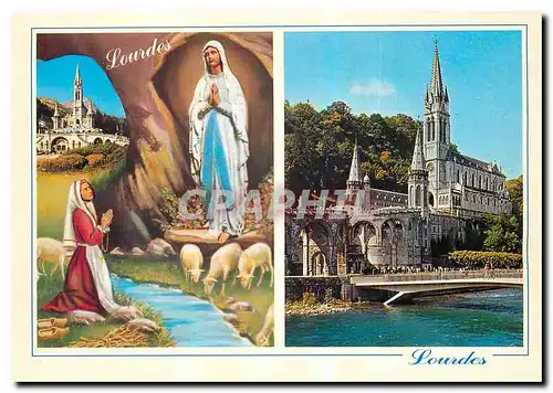 Cartes postales moderne Lourdes La Basilique et l'Apparition