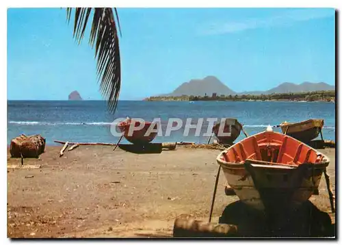 Moderne Karte Martinique L'Anse Figuier Barques de peche au fond le Diamant