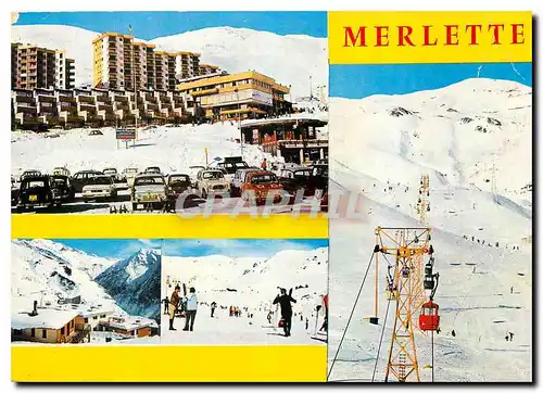 Moderne Karte Merlette Vue generale Les Chalets Les remontees mecaniques et les pistes Le Telecabine