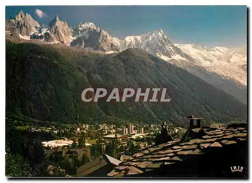 Moderne Karte Chamonix Mont Blanc Haute Savoie Vue generale et le massif du Mont Blanc