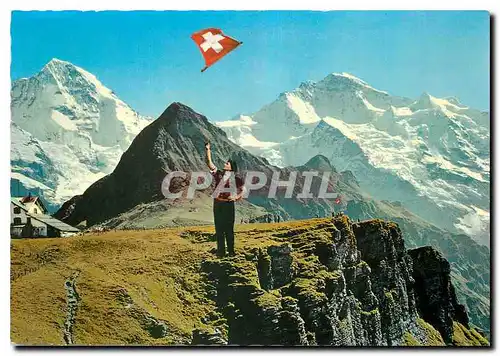 Cartes postales moderne Lanceur de drapeau avec Elger et Jungfrau