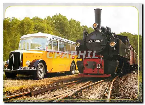 Cartes postales moderne Malletdampflok 99 5906 mit einem ''Saurer'' -Alpenbus in Hasselfelde