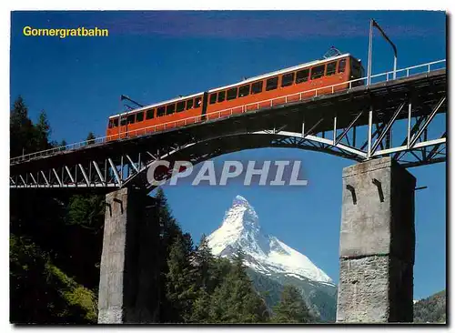 Moderne Karte Zermatt Die Gornergratbahn auf der Findelbachbruecke Matterhorn 4478m Mt. Cervin