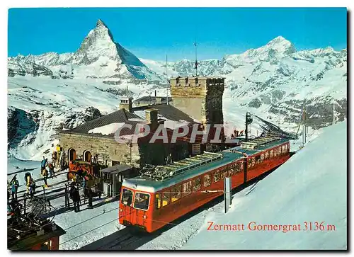 Cartes postales moderne Zermatt Gornergrat 3136m The Gornergrat-Railway and Matterhorn (14776 ft.)