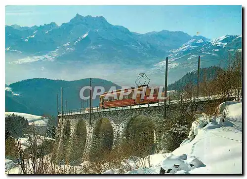 Cartes postales moderne Le train Aigle-Leysin et vue sur les Dents-du-Midi