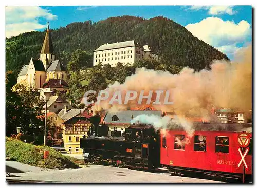 Cartes postales moderne Murtalbahn bei Murau Lok U40 mit Barwagen in voller Fahrt