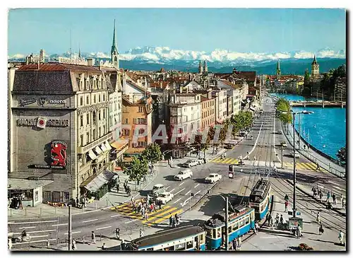 Moderne Karte Zuerich Central und Limmatqual mit den Alpen