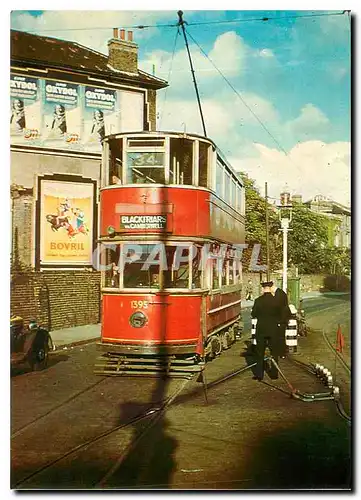 Cartes postales moderne No. 1395 is seen leaving on overhead after its plough - the pick-up device which ran in a s