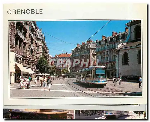 Cartes postales moderne Grenoble Vue generale avec la chaine de Belledone Eglise St-Louis fontaine Place Grenette le tra
