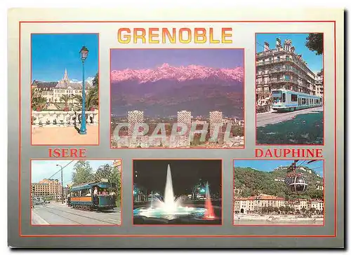 Moderne Karte Grenoble Vue Generale avec la chaine de Belledonne le tramway