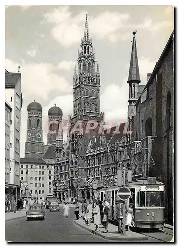 Moderne Karte Muenchen Blick auf das Rathaus und Frauenkirche