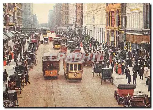 Cartes postales moderne New York New York. Trolleys hansom cabs and pedestrians throng Tewnty-third St. near Sixth Ave