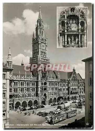 Moderne Karte Muenchen - Marienplatz mit Neuem Rathaus