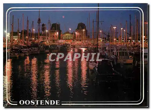 Cartes postales moderne Oostende La gare la nuit