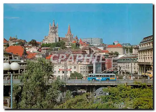 Moderne Karte Lausanne le Grand Pont et la Cath�drale
