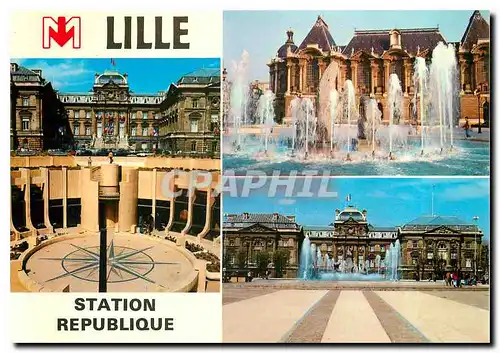Moderne Karte Station r�publique du m�tro de Lille inaugur�e par le pr�sident de la R�publique le 25 avril 198