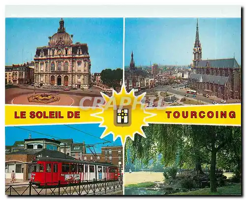 Cartes postales moderne Tourcoins l'hotel de ville l'�glise St Christophe le march� et la chambre de commerce le Mongy l