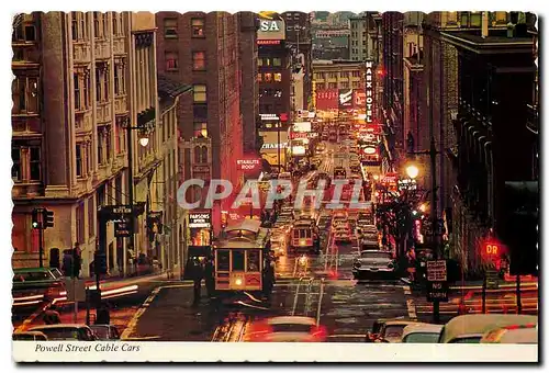 Cartes postales moderne Busy cable cars climb the street terraced Powell Street Hill at twilight time