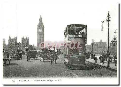 Cartes postales moderne Westminster bridge this turnof the centery view shows big ben to the left of the tram and Scotla