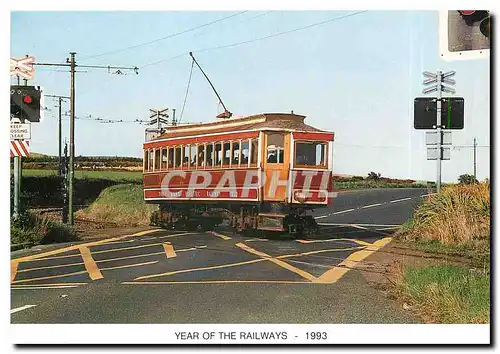 Cartes postales moderne Manx Electric railway tram crossing Onchan on Sunday