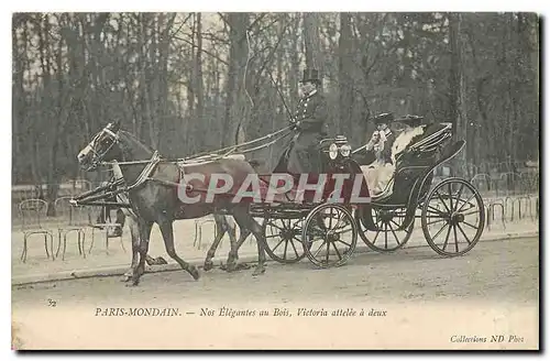 Cartes postales Paris Mondain Nos elegantes au bois Victoria attelee a deux Cheval Taxi Automobile TOP