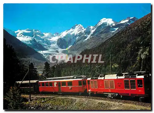 Cartes postales moderne Berninabahn mit Morteratschgletscher Bellavista Piz Bernina und Piz Morteratsch